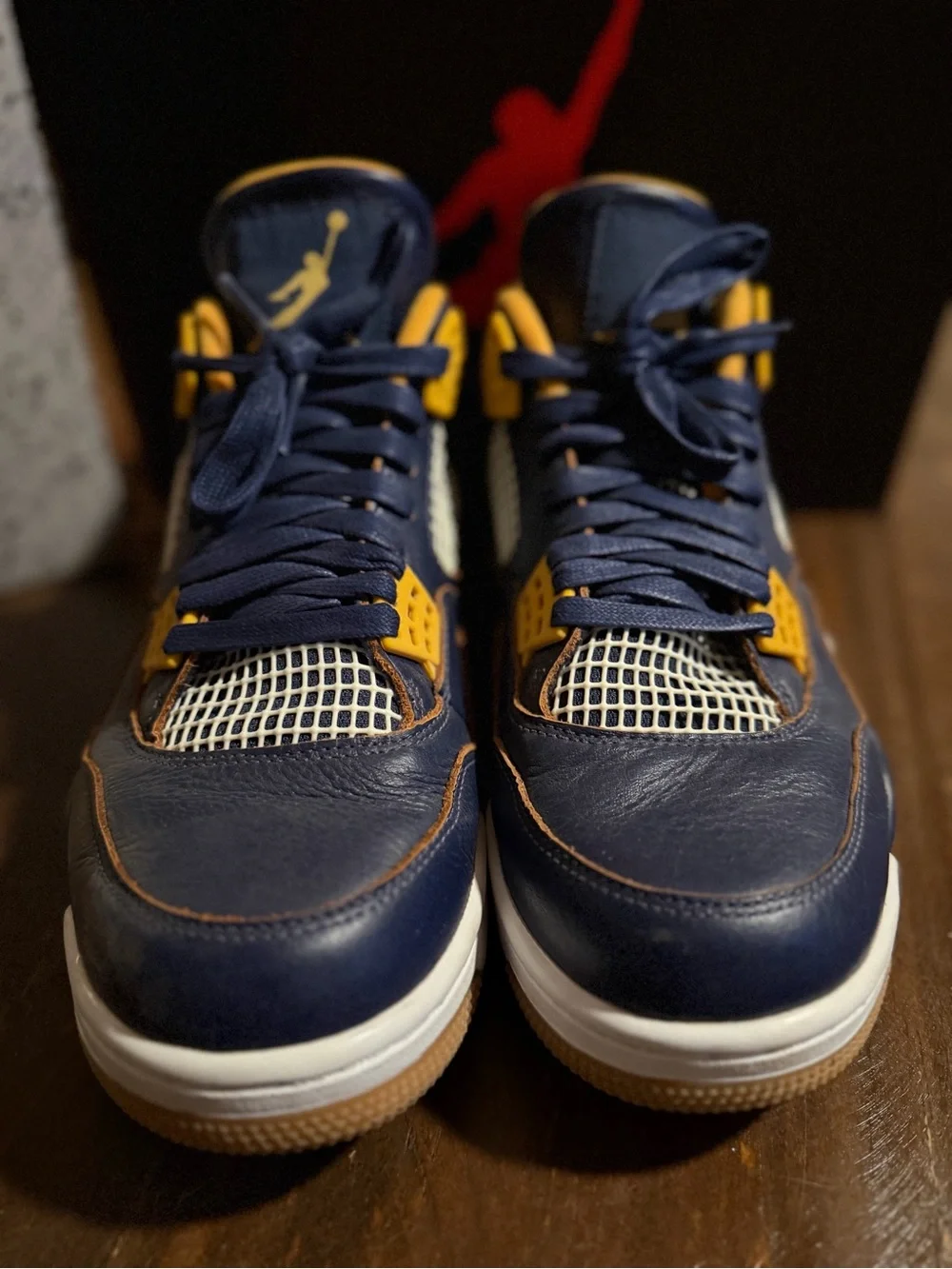 Jordan Retro 4 Navy and Yellow Leather Sneakers - 9.5 M
